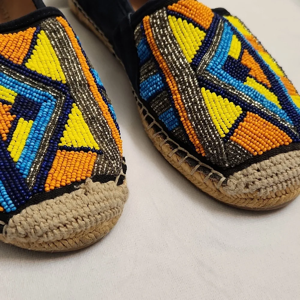 Sam Edelman Maris Colorful Beaded Aztec Tribal Suede Espadrilles (W Size 7.5)